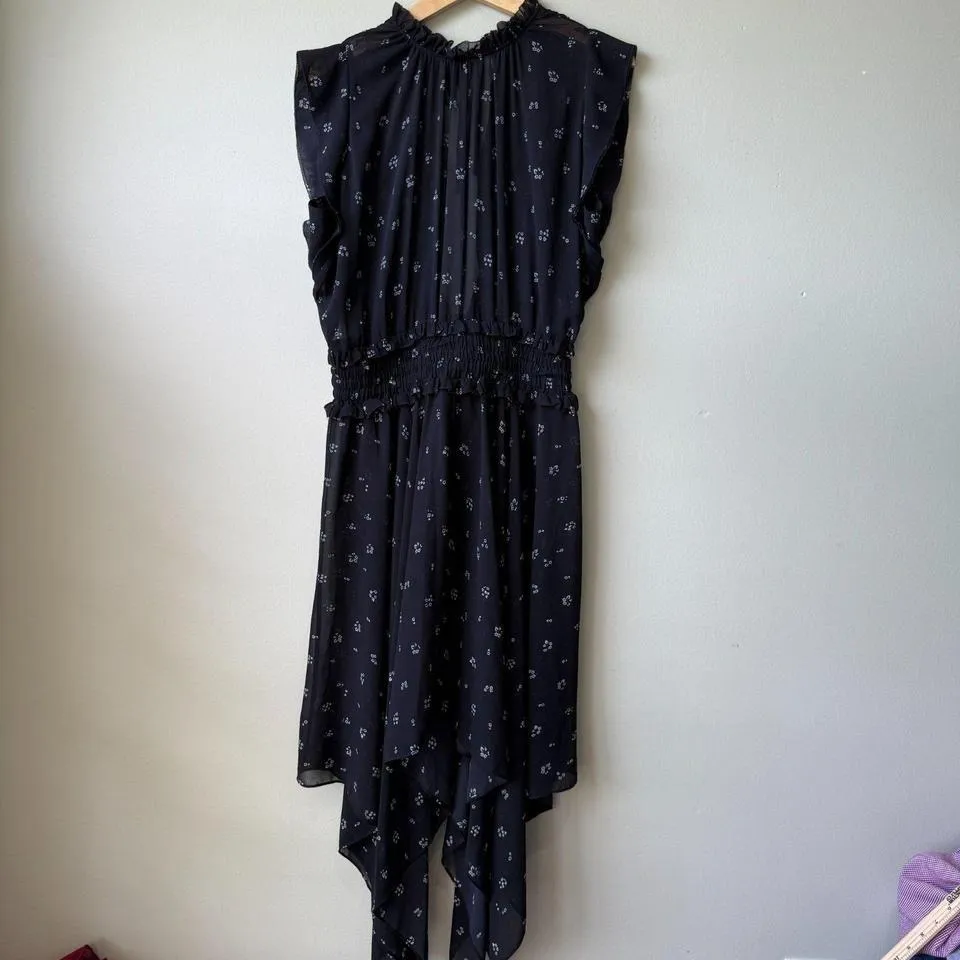 THE KOOPLES Paris Dress Black‎ Floral Sleeveless Handkerchief Hem Mini - Image 2