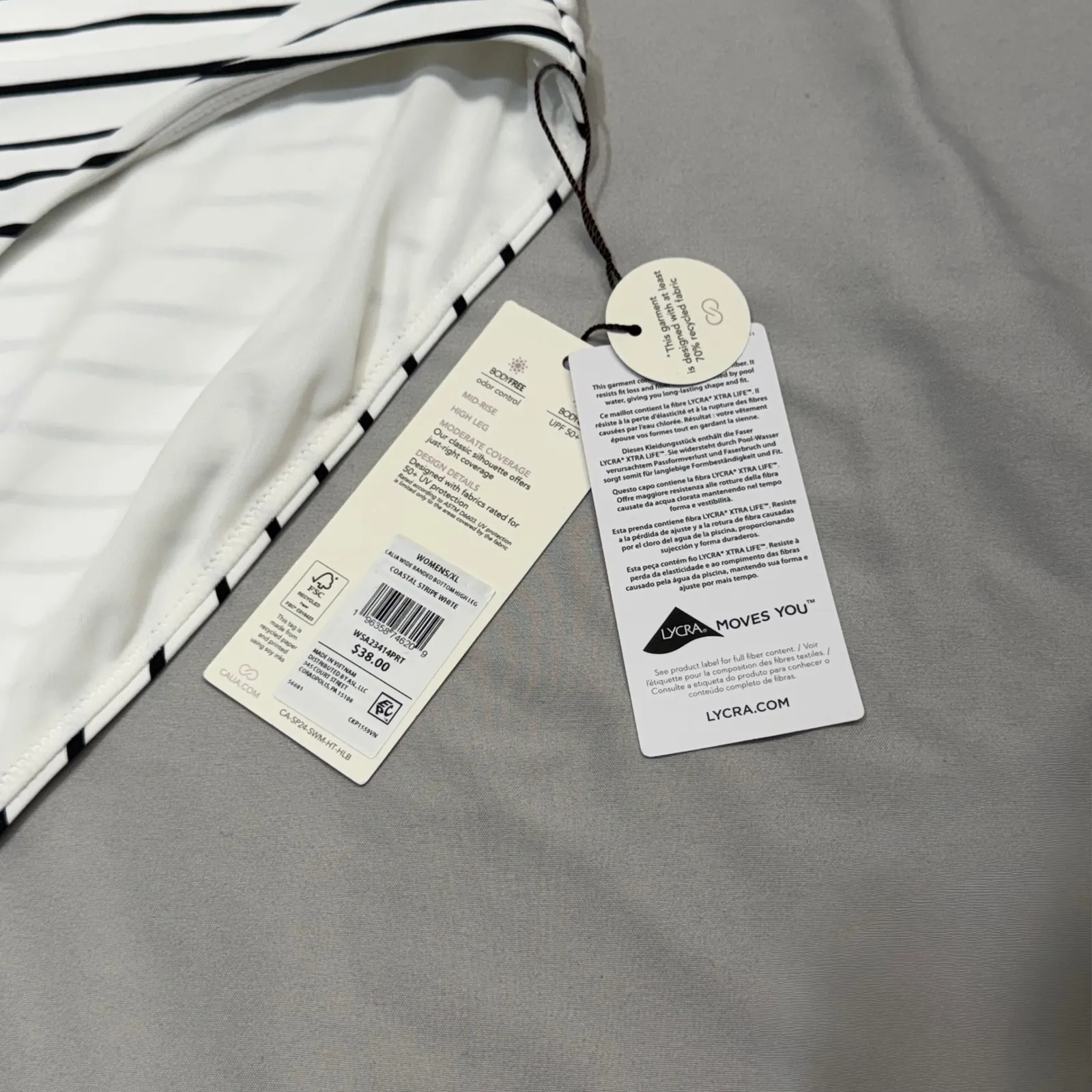 CALIA by Carrie Underwood Black White Stripe Halter Bikini Swimsuit Set XL - Image 7