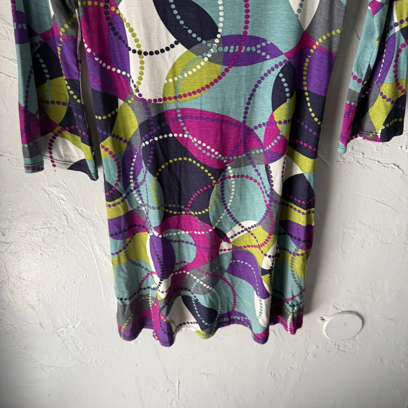Salaam Dress Small Teal Purple Green Abstract Print 3/4 Sleeve Casual Boho Artsy - Image 3