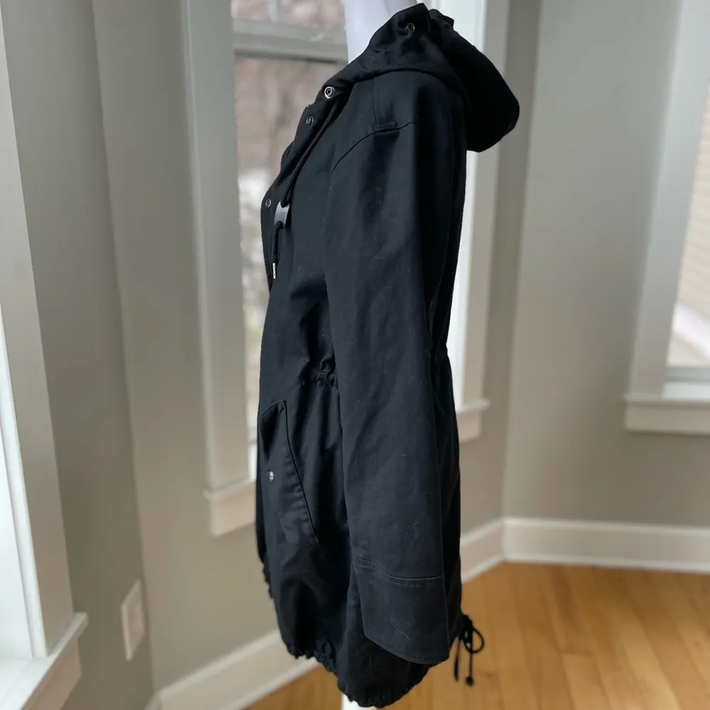 Liz Claiborne Black Cotton Anorak Trench Coat Size Medium - Image 4