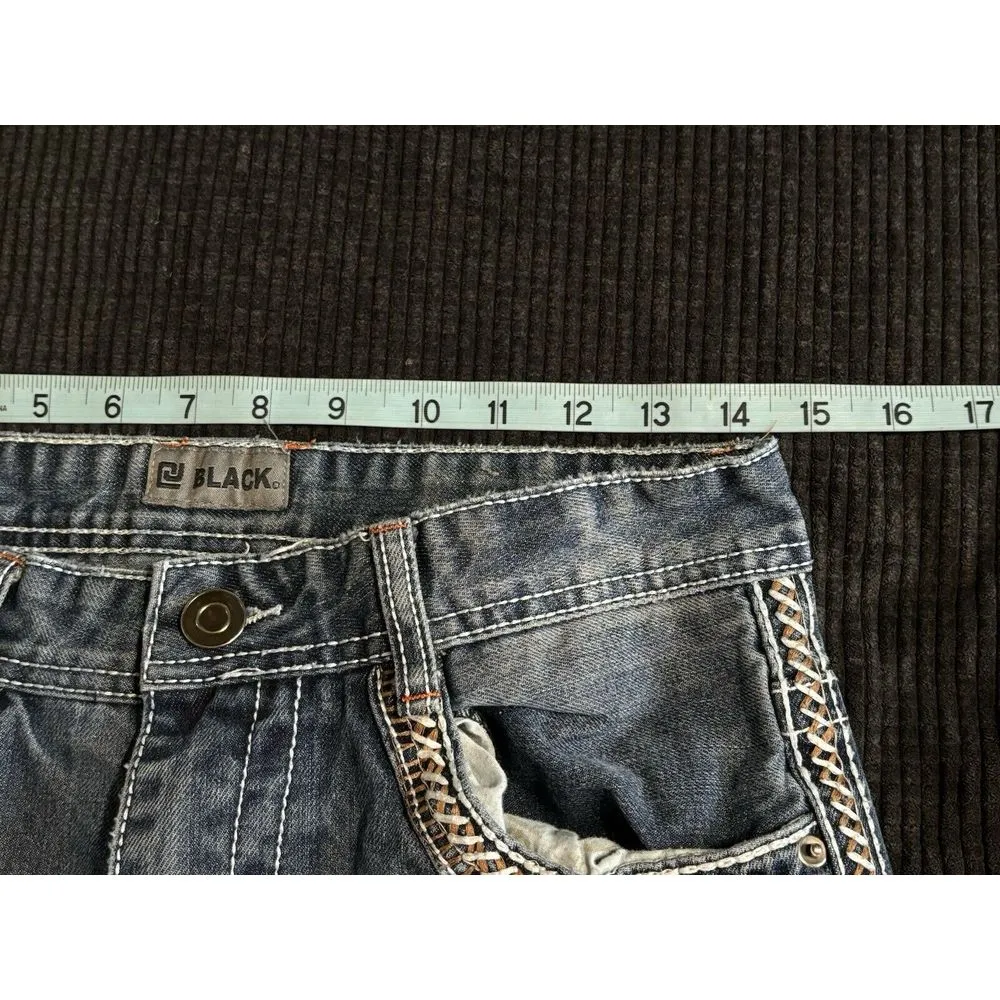 BLACK Medium Wash‎ Relaxed Straight Blue Jeans Denim Pocket Stitching Size 28x30 - Image 8