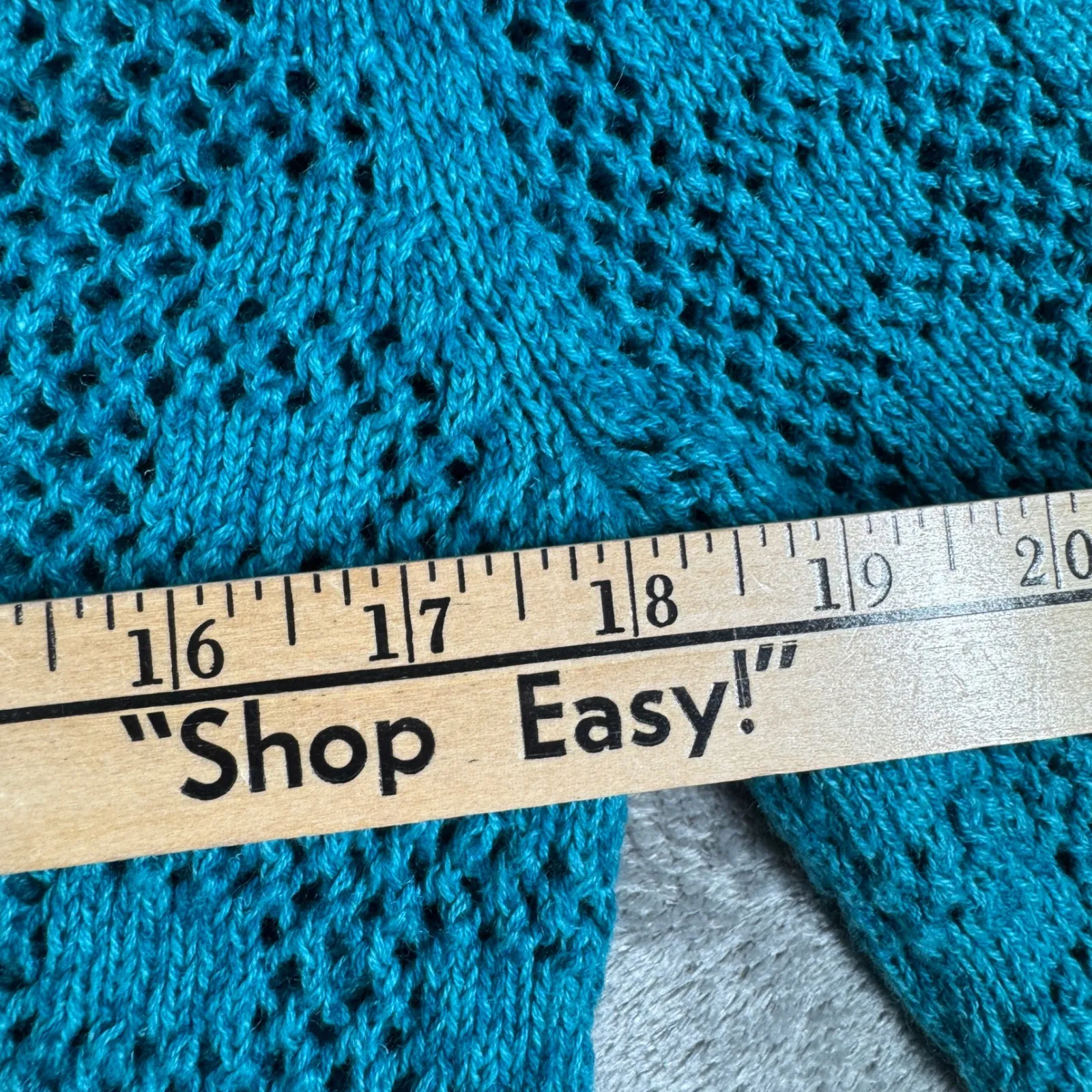 Christopher & Banks Cardigan Teal Crochet Open Front Button Ramie Cotton Women M - Image 10