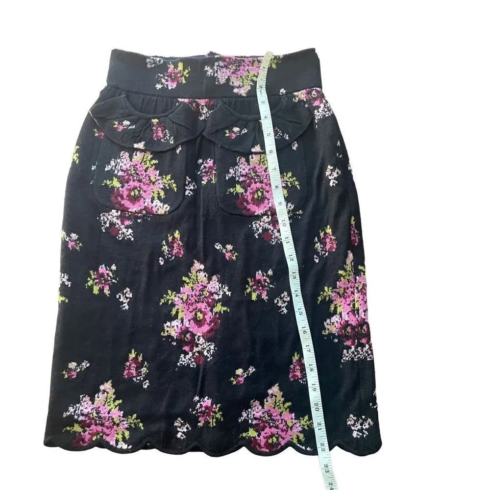 Anthropologie MOTH Agora & Odeon Scalloped Sweater Skirt Black Floral Sz 4 - Image 6