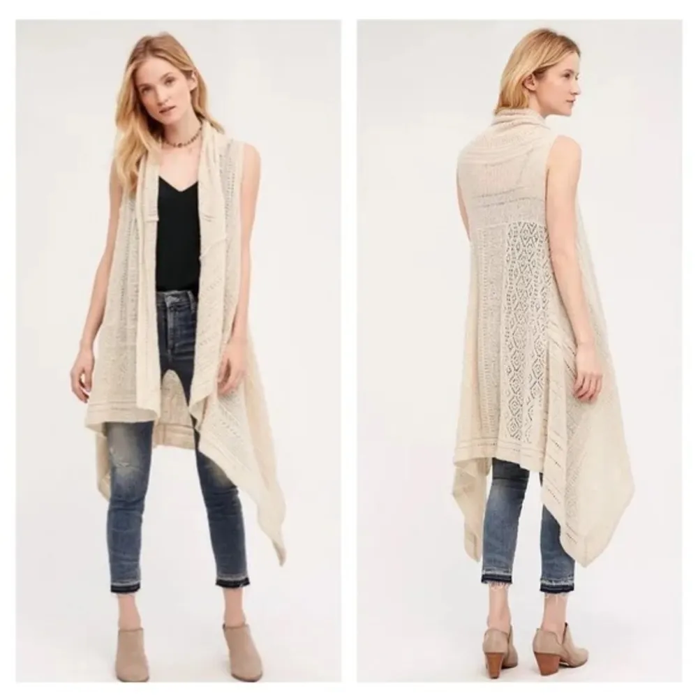 Angel of the North • Anthropologie Lua Pointelle Knit cardigan vest open drape - Image 2