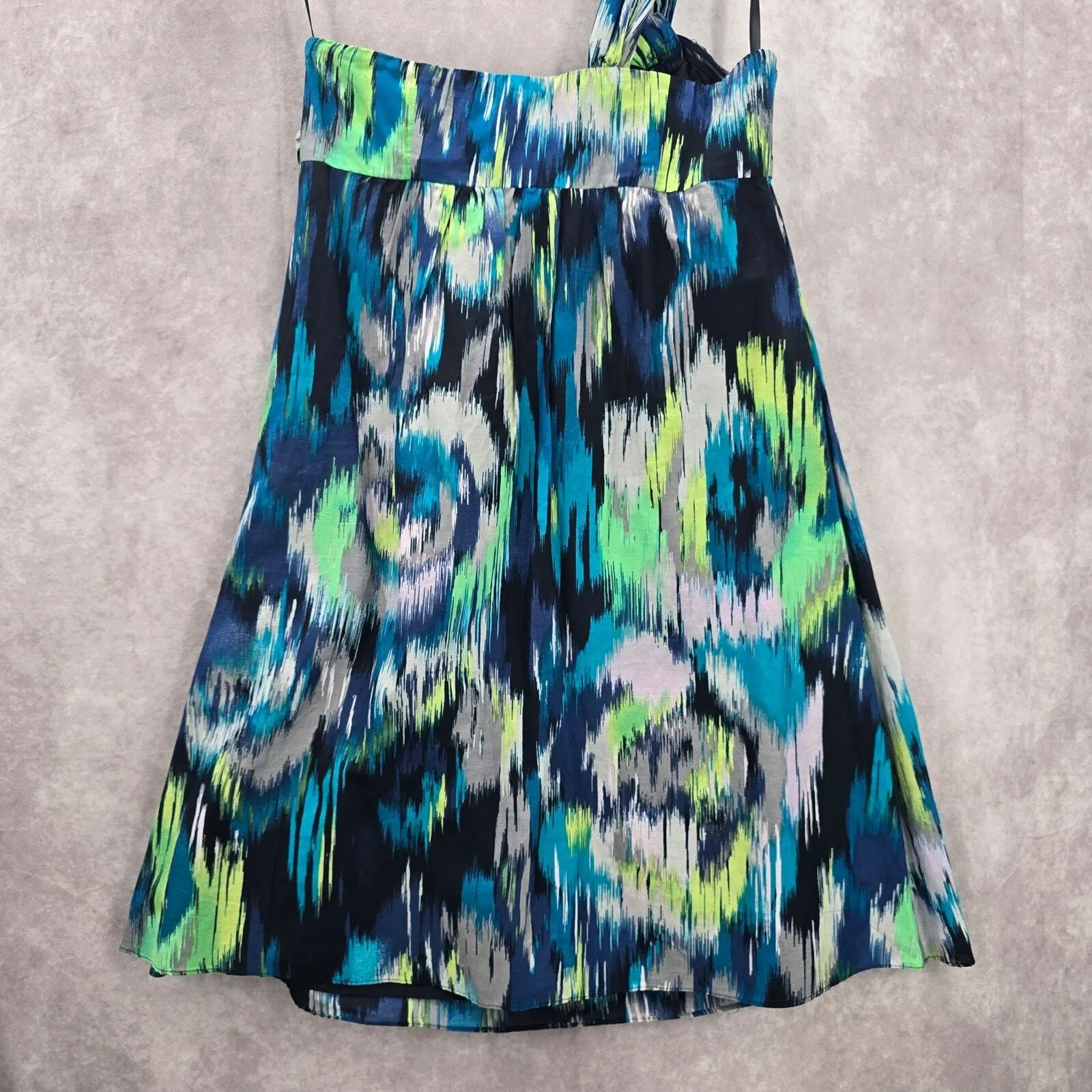 Ann Taylor Blue Green Thick One Shoulder Mini Midi Flare Abstract Dress XS 2 - Image 6