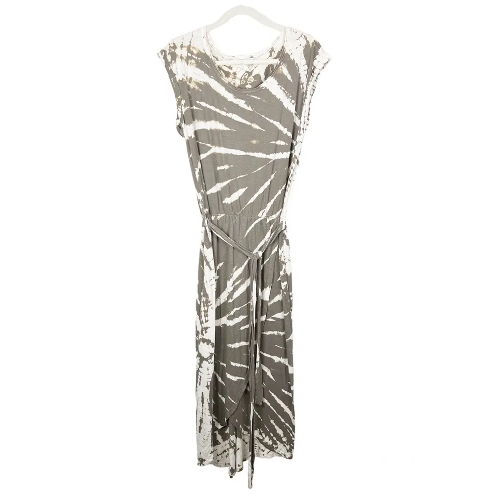 Young Fabulous and Broke Brown White Tie-Dye Wrap Dress Linen Blend Size Small - Image 3