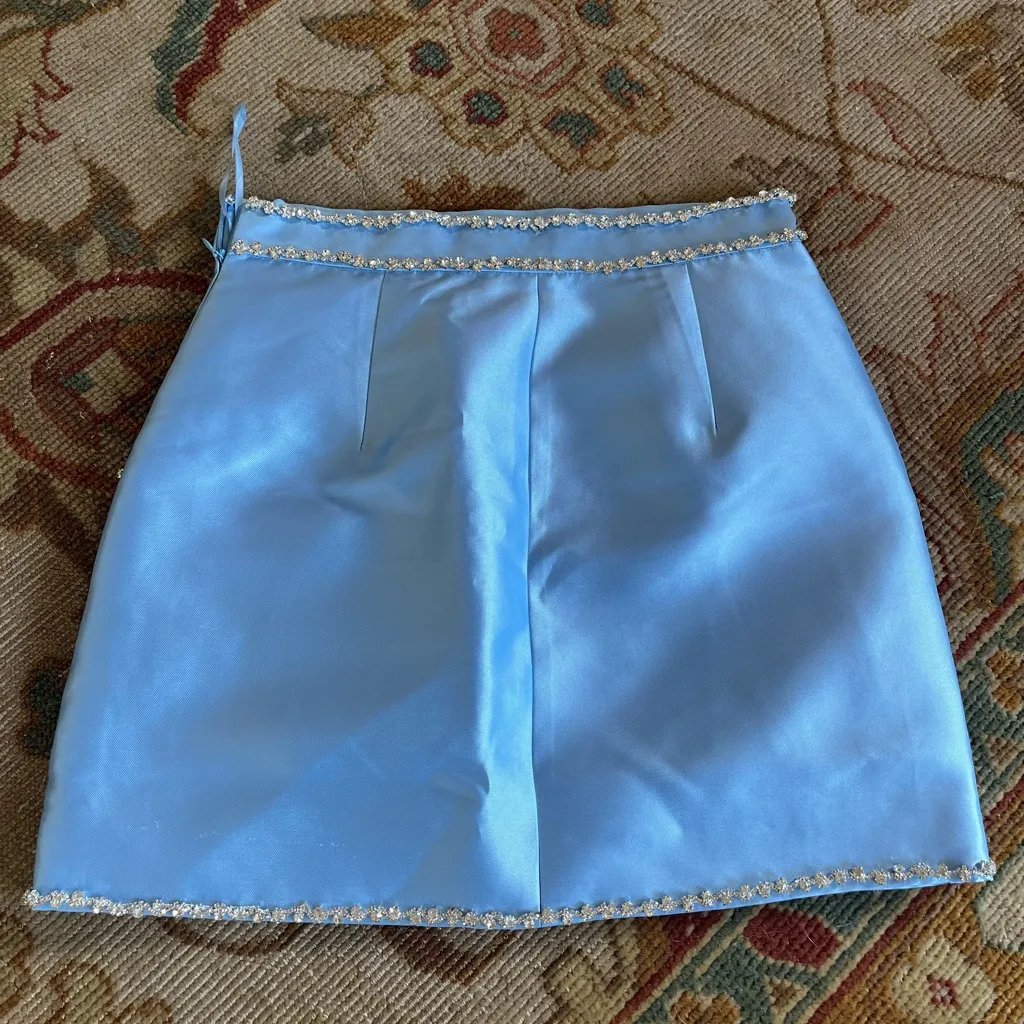 NWT: Nasty Gal Embellished Satin Twill Light Blue Mini Skirt - Image 9