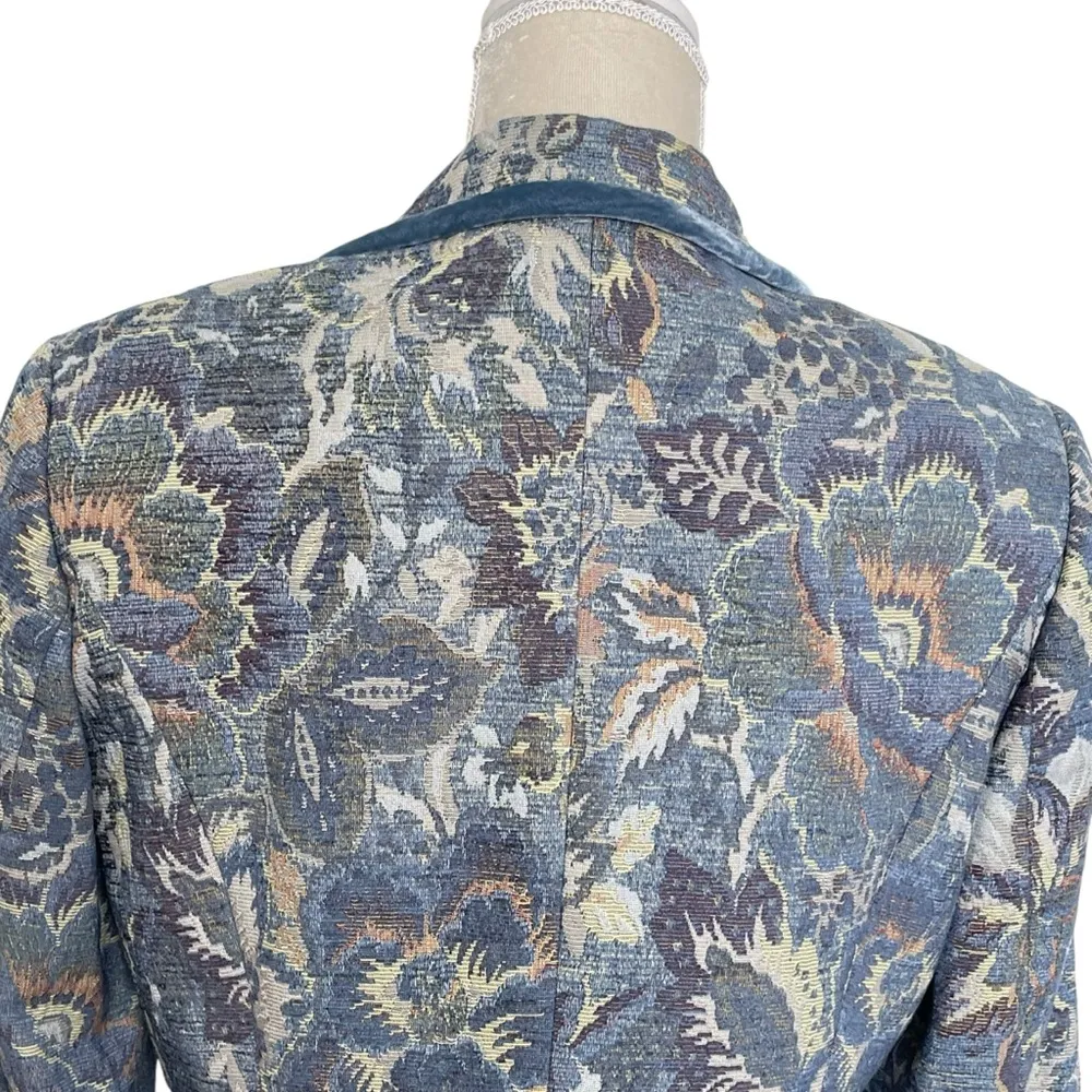 Talbots Tapestry Multicolor Blazer Jacket Women’s Size 8 Velvet Trim Floral Blue - Image 5