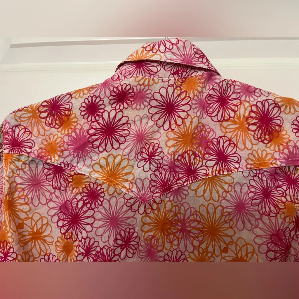 Panhandle Slim Pink and Orange Floral Button Down Shirt Size S - Image 6