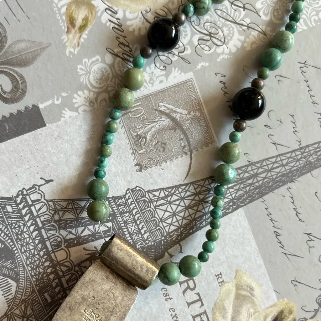 OLD Vintage Turquoise Beads Necklace re - Image 3