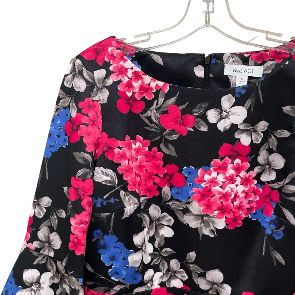 Nine West Floral Bell Sleeve Sheath Dress Black Multi Women’s Size 6 NWT - Image 4