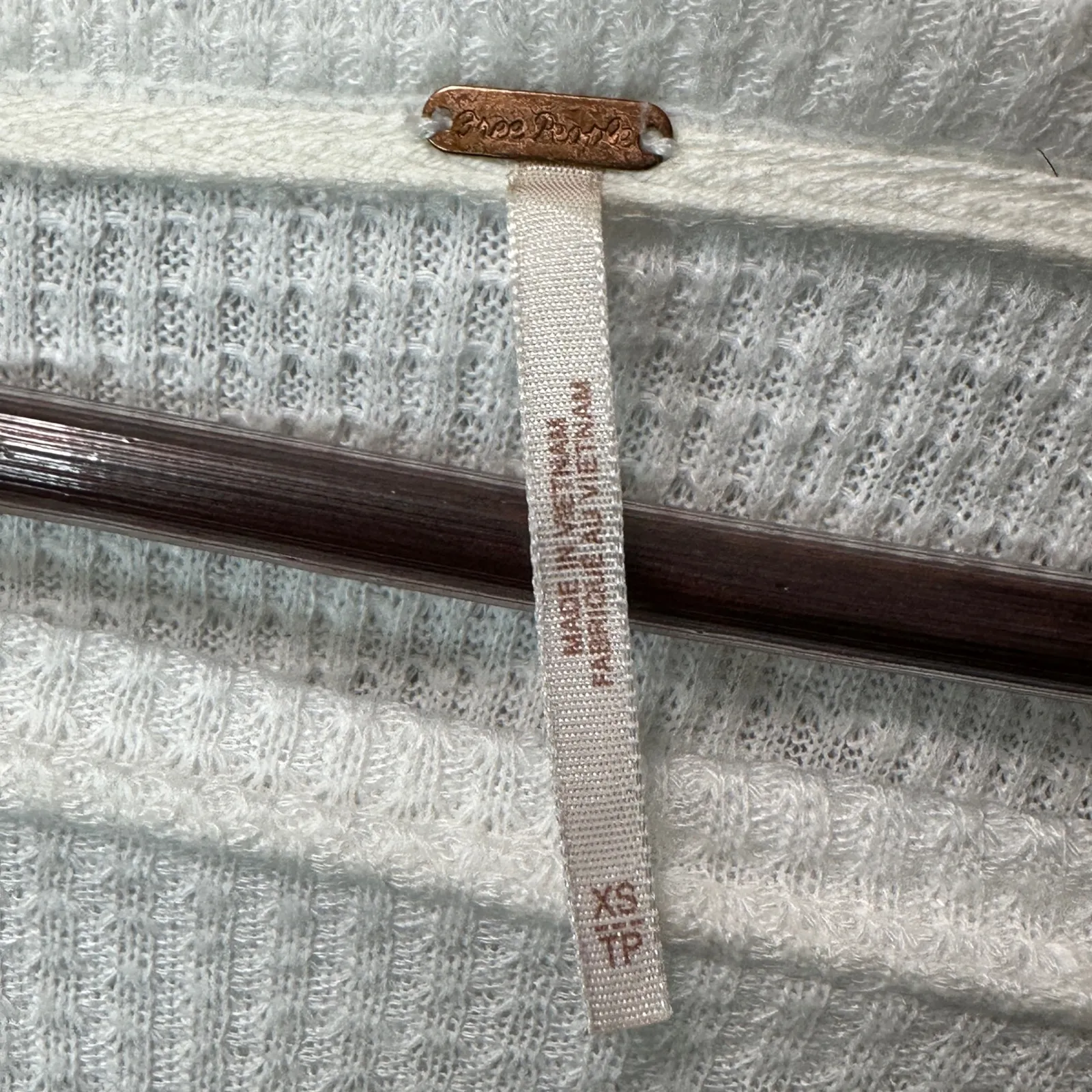 Free People Women XS White Waffle Knit‎ Boho Patchwork Top Festival Art Romantic - Image 4