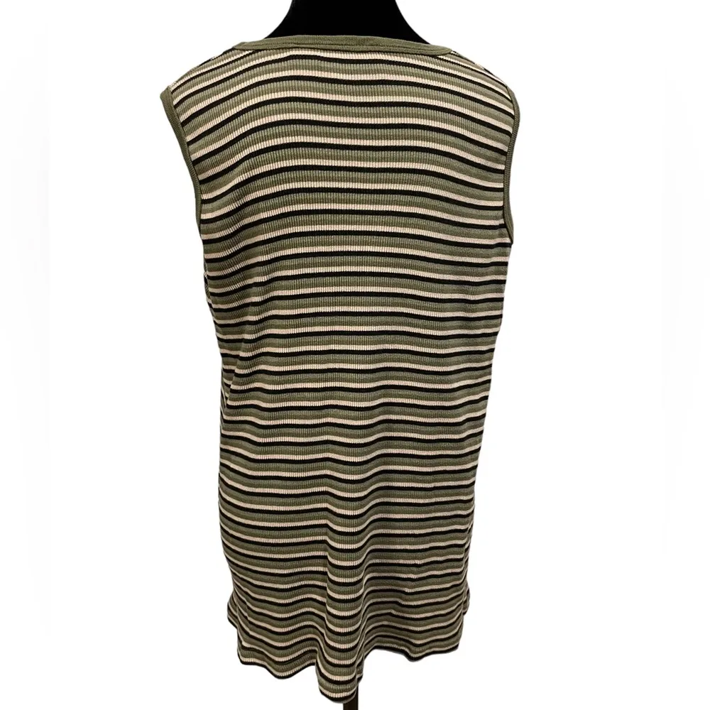 Kathy Ireland Maternity Vintage 90s Earthy Grunge Striped Sleeveless Stretch Top - Image 4