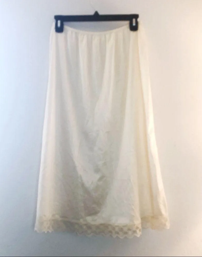 Val Mode Slip Vintage Cream Lace Trim Elastic Waist Skirt Slip Sz L EUC Wedding Size L - Image 5