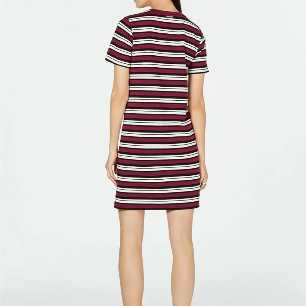 Michel Kors women's XS black white garnet striped heavy stretch t-shirt dress - Image 2