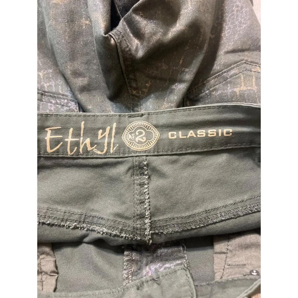 Ethyl Classic Jeans Olive Green Metallic Snake Print Rhinestone Skinny Sz 2 NWOT - Image 6