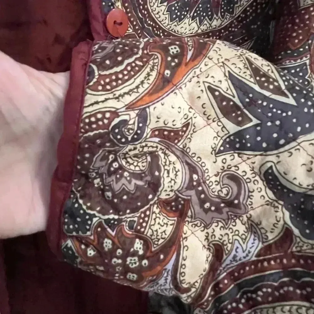 Preppy Vintage Classic Paisley Quilted Silk Jacket Brown Red Silkland Petite‎ L Size undefined - Image 9