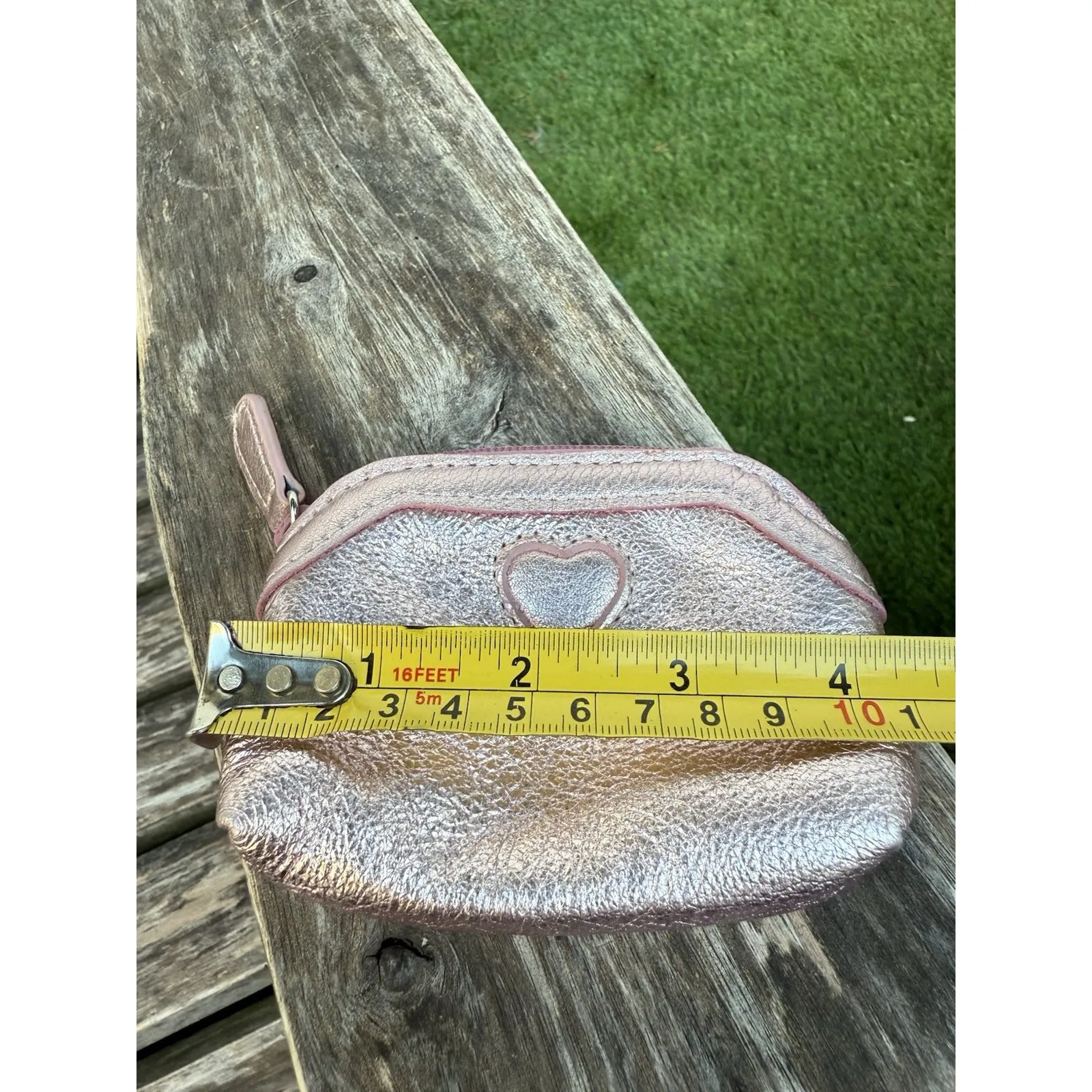 Brighton Metallic Pink Leather Coin‎ Purse Heart Zip Up Wallet Credit Card K - Image 3