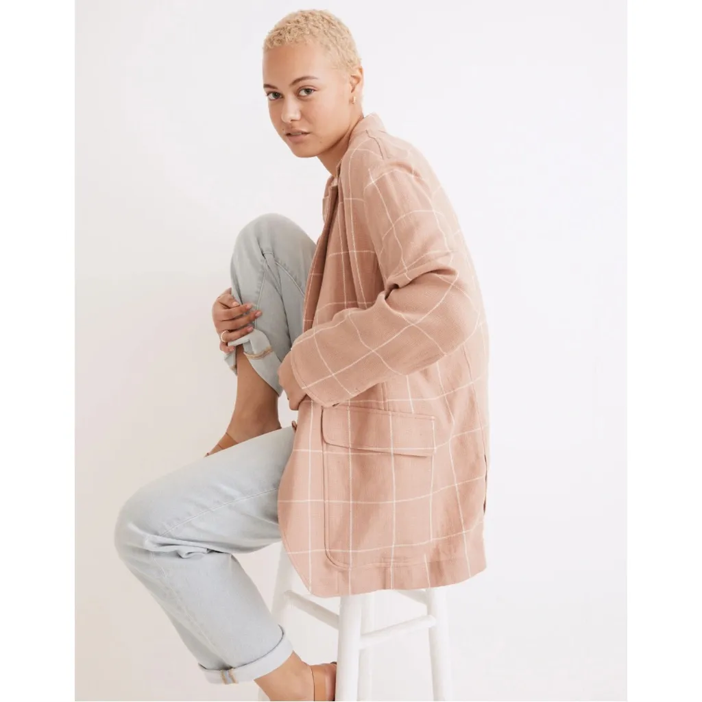 Madewell Breezewoven Larsen Blazer in Windowpane Size XS in Sandstone - Image 12