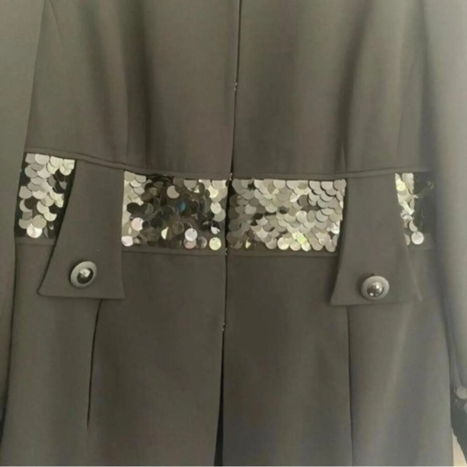 Harold’s Plus Size Black Long Sleeve Sparkle Sequin Trench Coat Jacket - Image 3