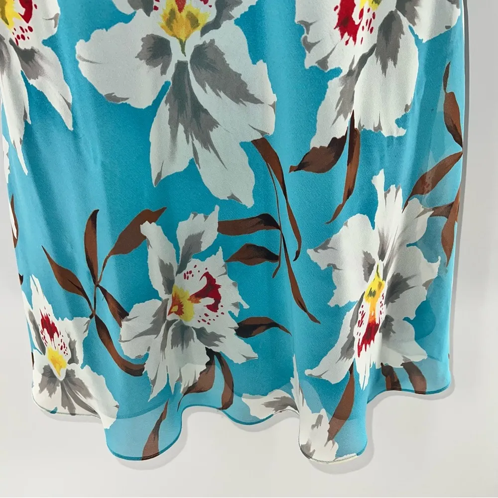 ABS Allen Schwartz Strapless Mini Blue w/White, Green, Red Floral Print Dress-4 - Image 4