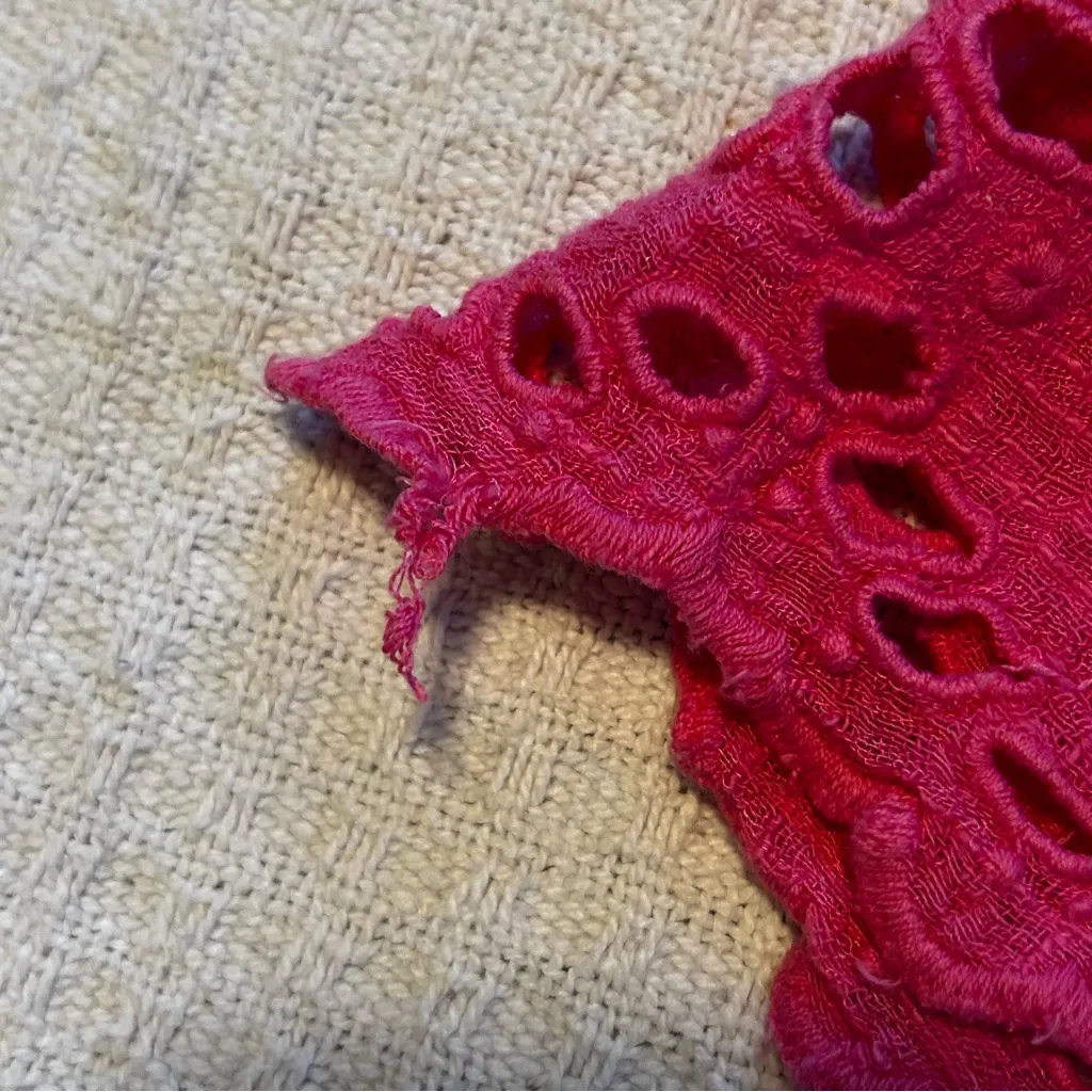 Free People One Perla Eyelet Lace Off-shoulder Barbie Hot Pink Crop Top XL - Image 9