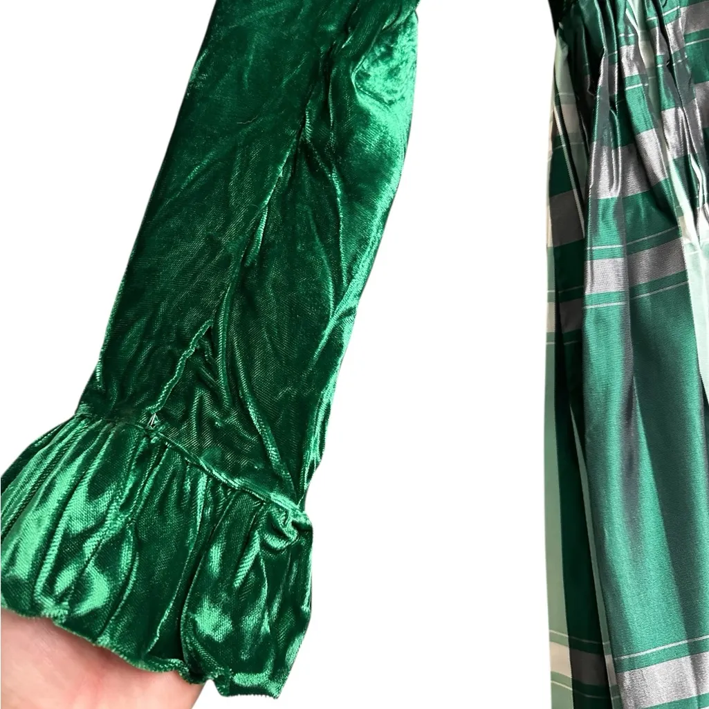 Vintage Lorrie Deb Emerald Green Velvet Plaid Maxi Dress Emma Bridgerton 9/10 - Image 7