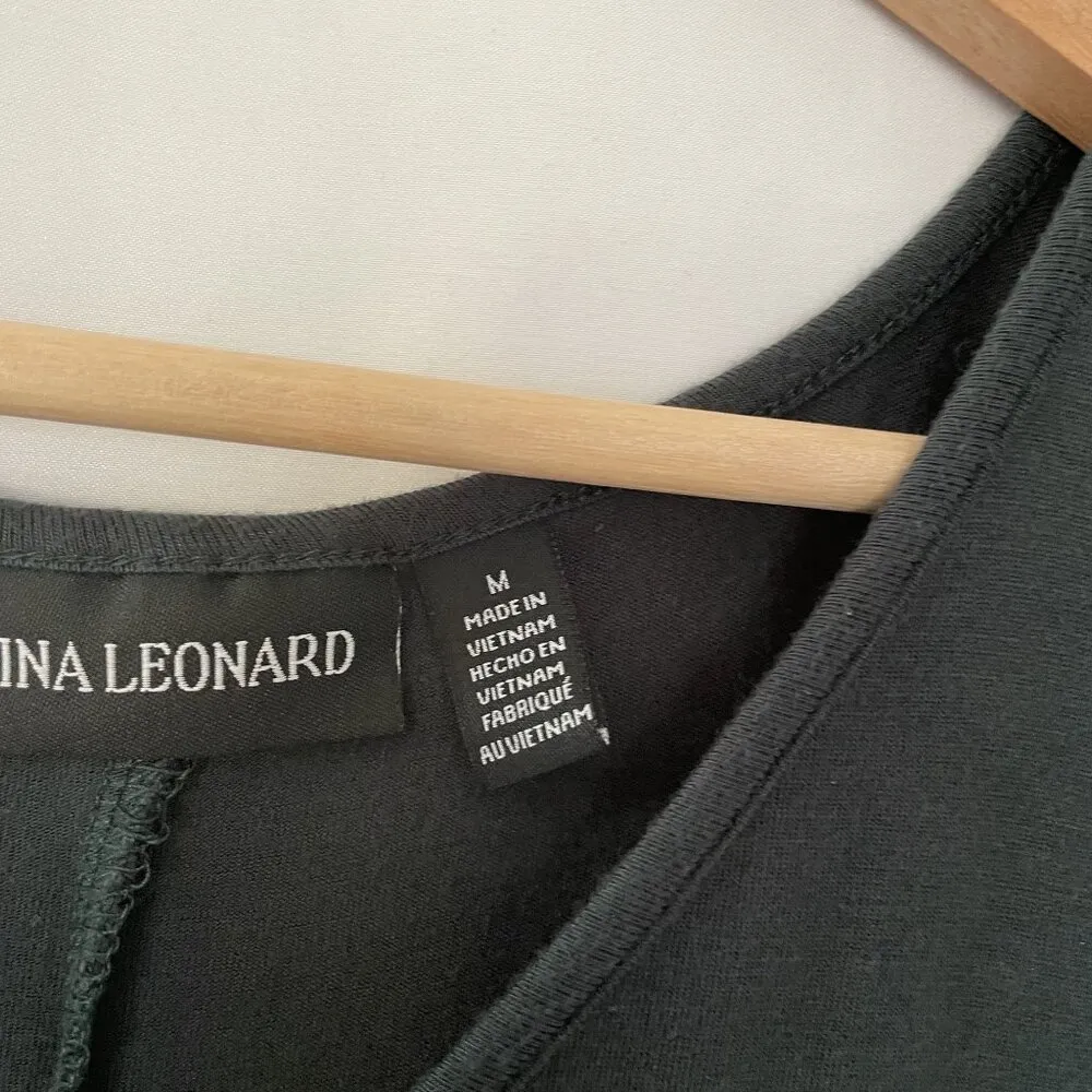 Nina Leonard dark forest green dress midi sleeveless v-neck women's size M rayon - Image 3