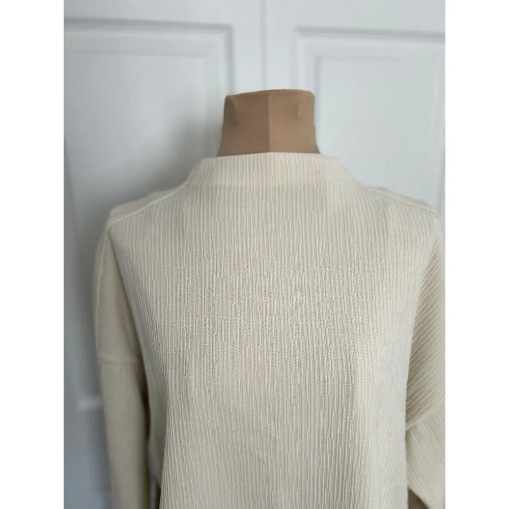 Madewell Jacquard Stripe Funnel Neck Long-Sleeve Sweater Antique Cream Size XS - Image 6
