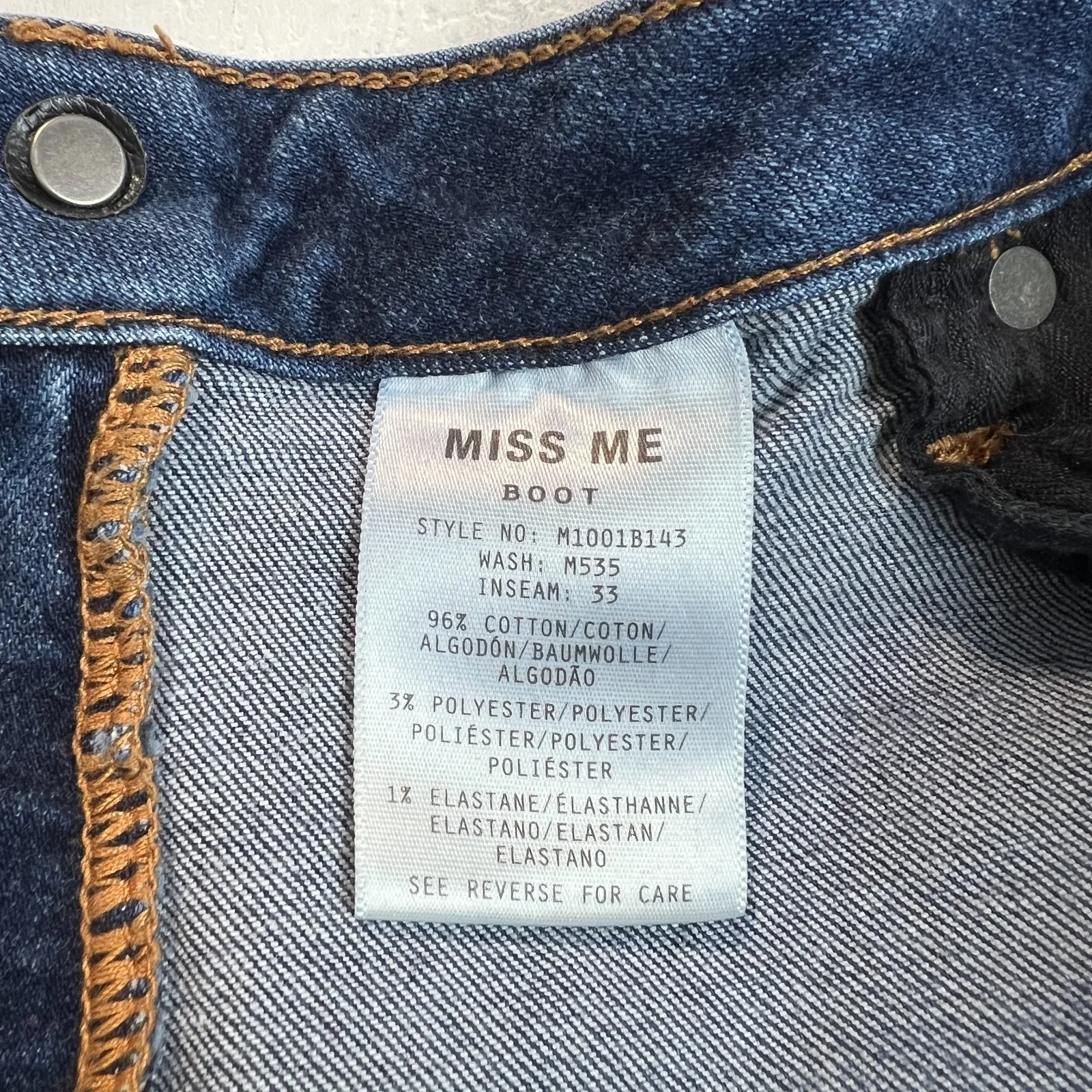 Miss Me Boot Jeans Womens 32 Blue Medium Wash Stretch Denim Whiskering NO Bling - Image 11