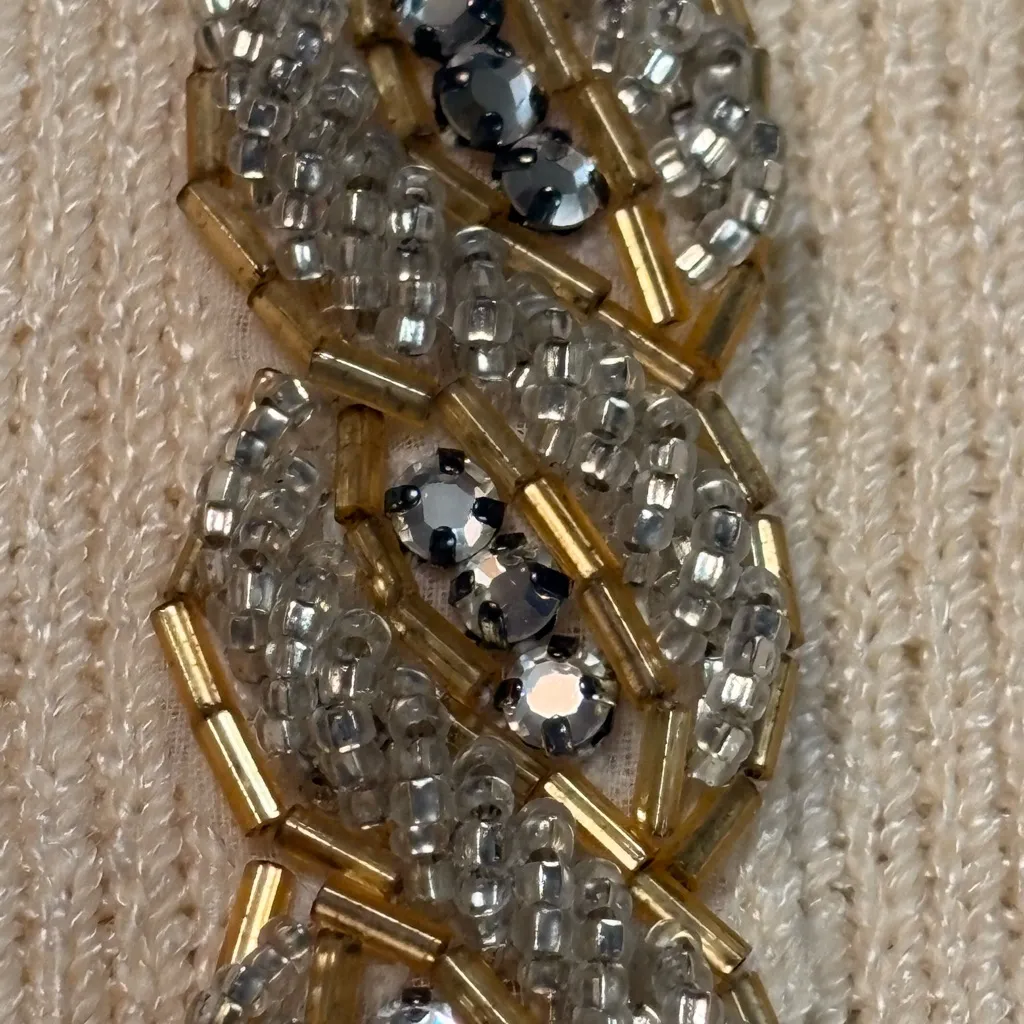 Vintage Chic Cream Cardigan with Gold Jewel Detailing made in USA size 4 - Image 12