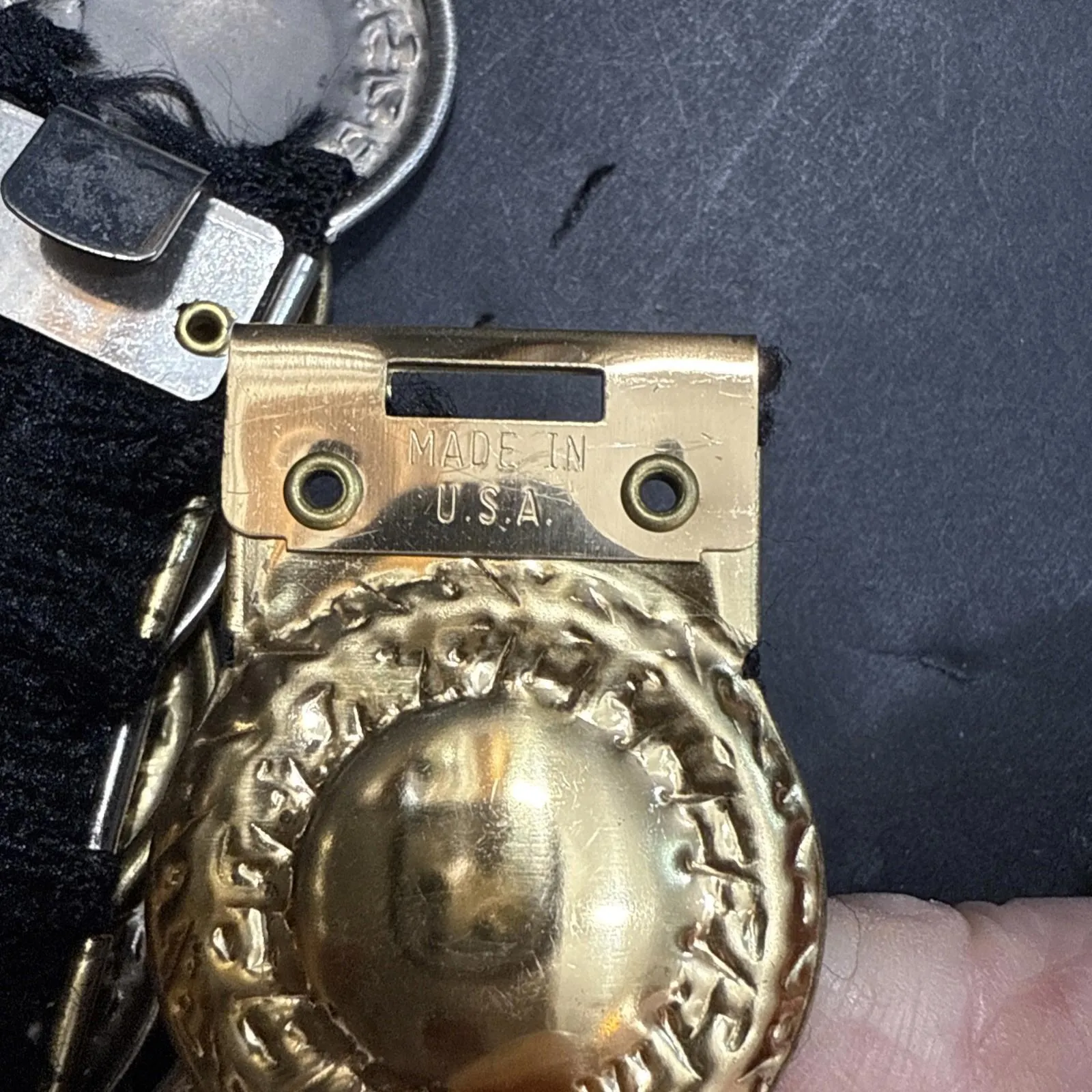 Vintage Gold Silver Metal Disc Coin Stretch Belt 80s Medallion Roman - Image 6