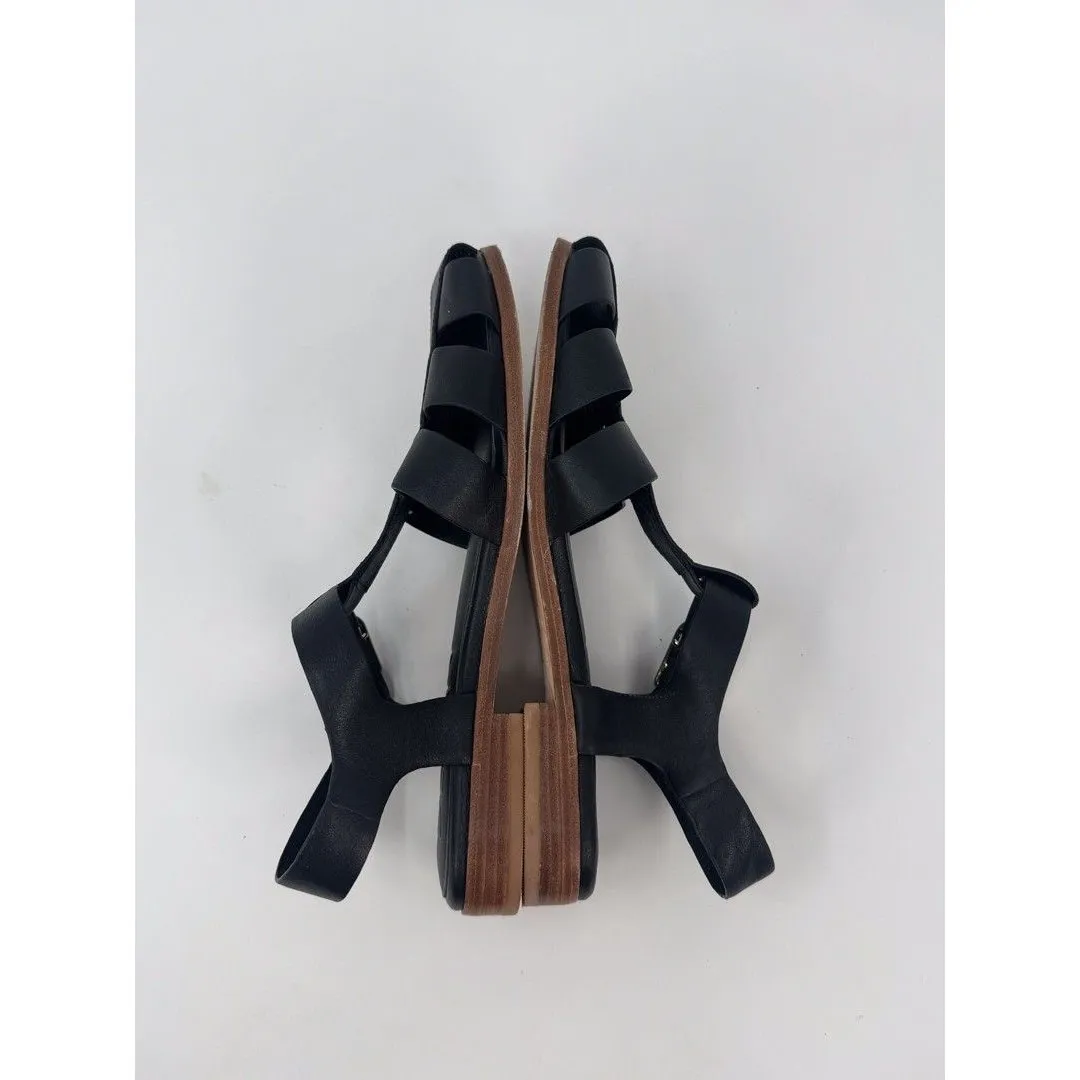 Deltan Abbey Women Sandals Black Leather Fisherman Flats Gladiator Buckle US 8 M - Image 8