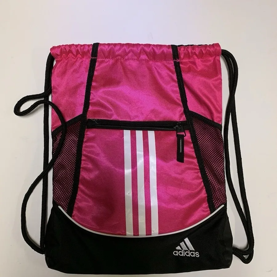 Adidas Vibrant Pink and Black Gym Sack - Image 2