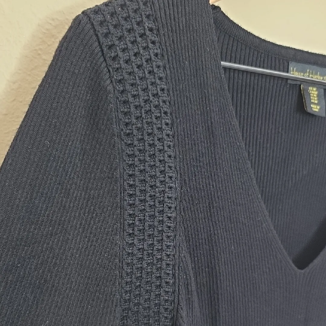 House of Harlow Bodysuit Ribbed Knit Long Sleeve Black Medium - Image 3