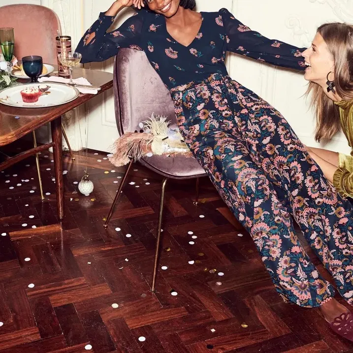 Boden Belgrave Jumpsuit Silk Navy Flourish Scatter Blue Size 6 - Image 3