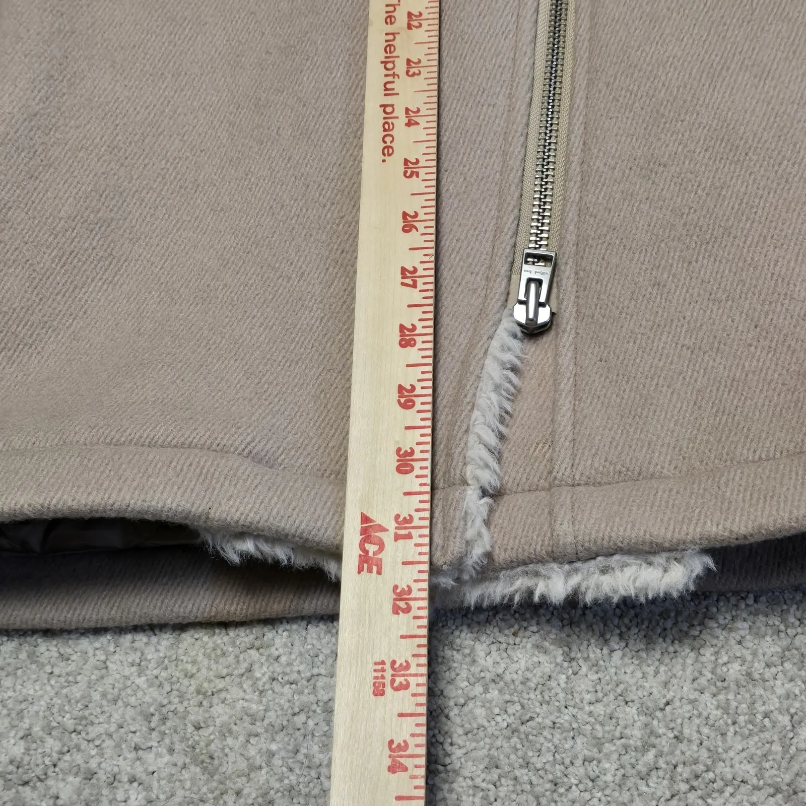 Wilfred Free Aritzia Shearling Lined Wool Coat XS Beige Zip Jacket Menchi Fabric - Image 11