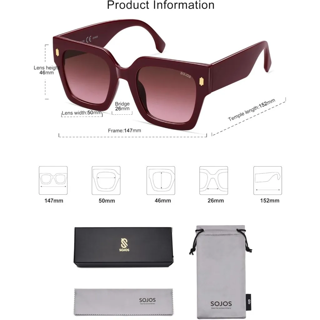 Women Wine Frame/Red Grading Lens Vintage Oversized Square Sunglasses Red - Image 4