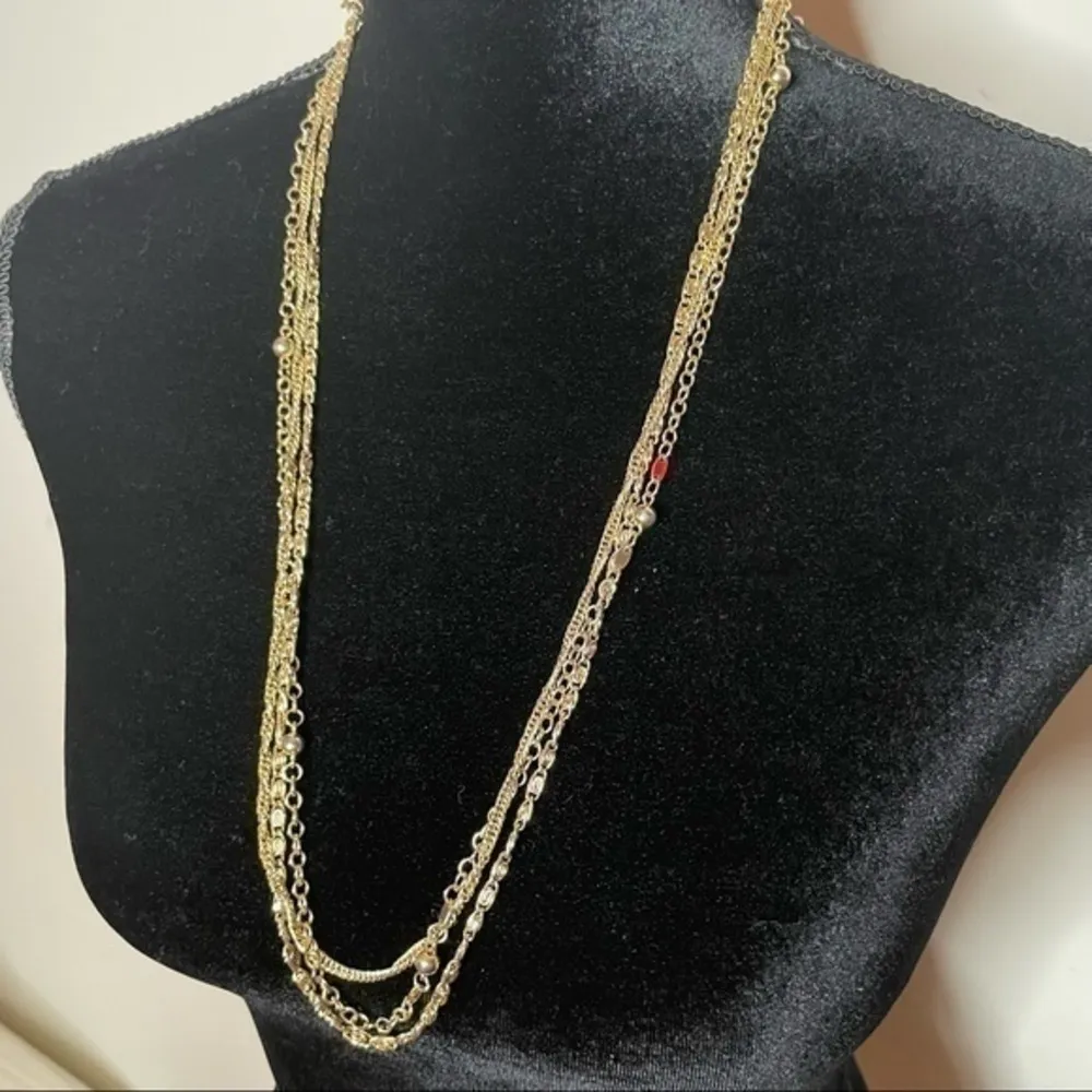 Vintage 1970’s Goldtone Multi Strand Layered 3 Chain Necklace 20” Gold - Image 3