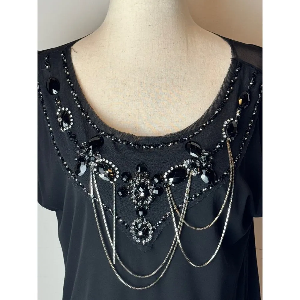 Alice + Olivia Black Beaded Jeweled Scoop Neck Short Sleeve Mini Dress Size S‎ - Image 9