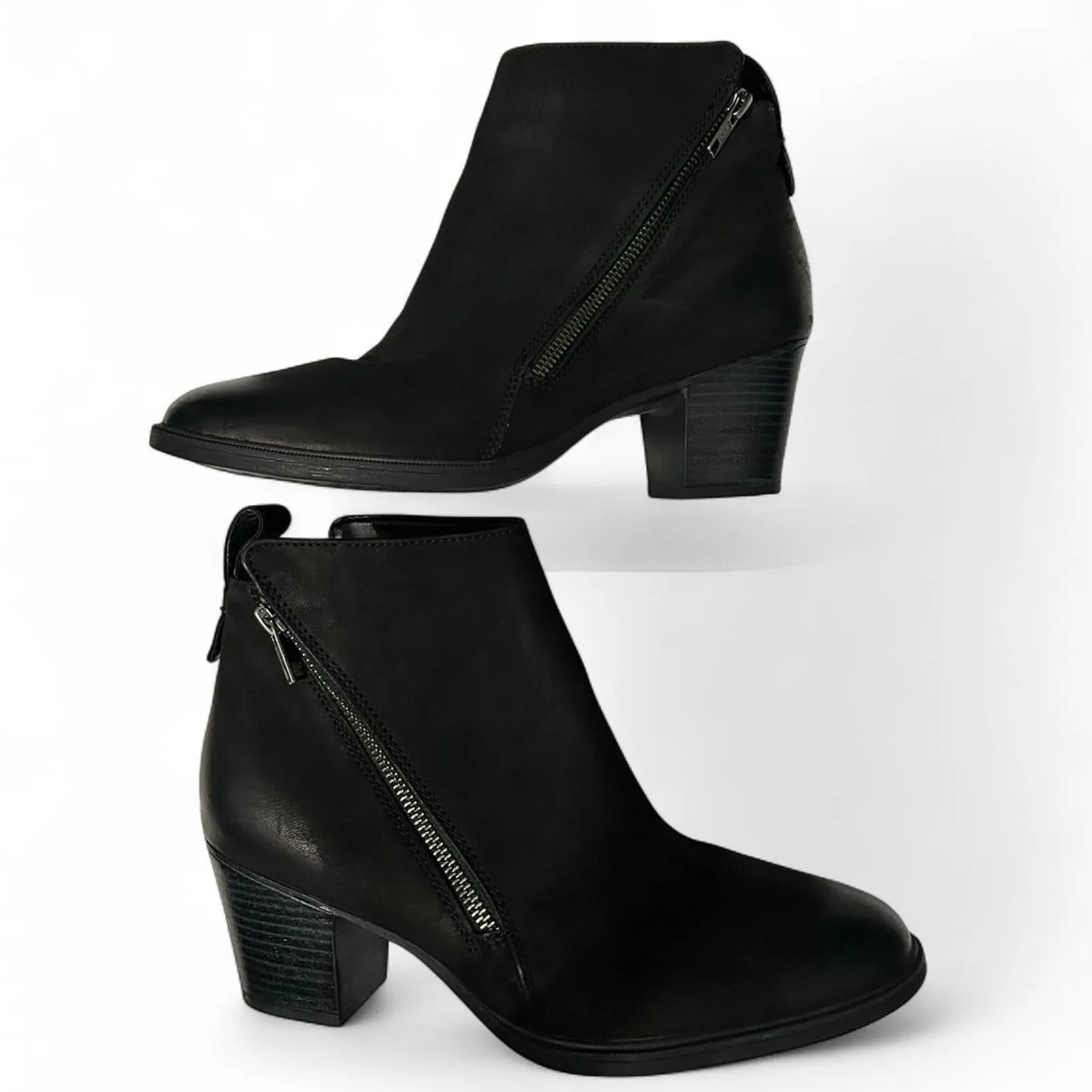 Rockport Women’s Maddie Ankle Booties Black Leather Size 9.5 Zip Closure Used - Image 3