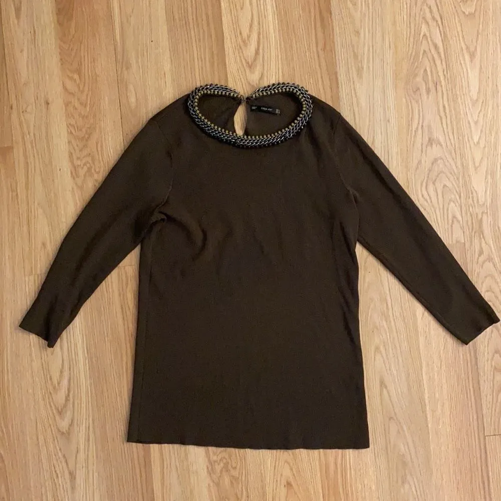ZARA  knit top with beaded neckline size small - Image 8