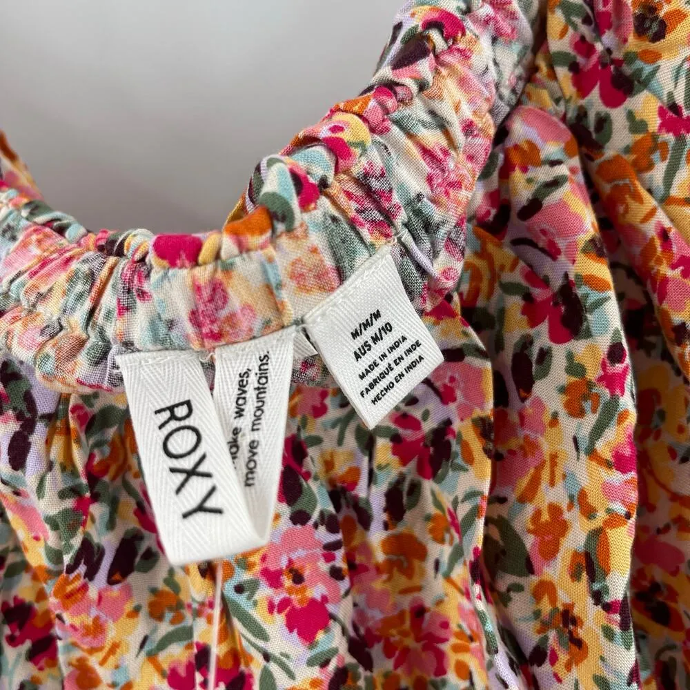 ROXY Romper Size Medium NWT Floral Off the Shoulder Another Day Printed Beach - Image 6