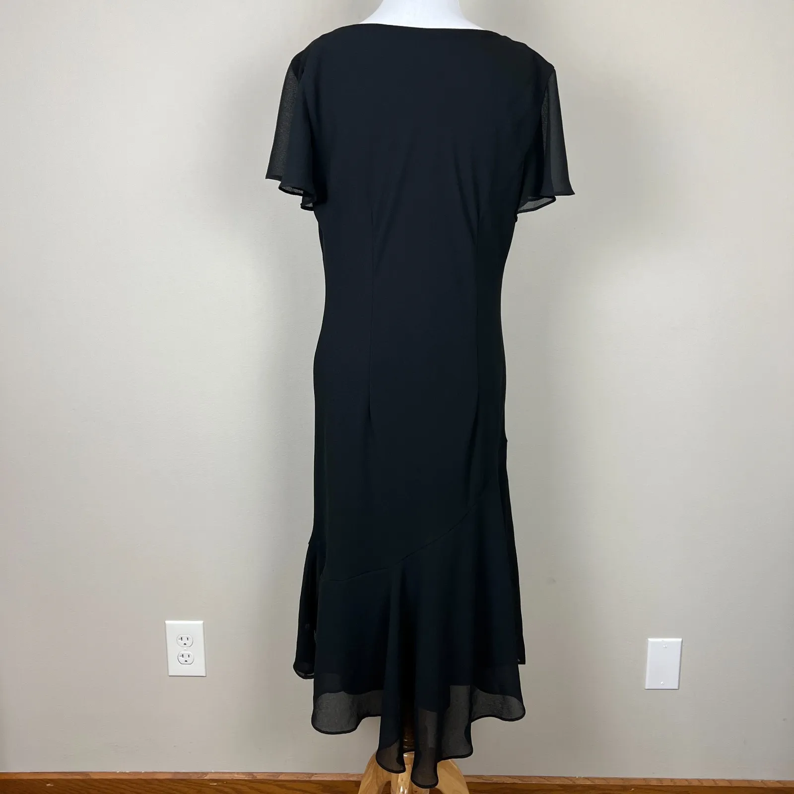 SCARLETT Midi Dress Womens 14 Black Cowl Neck Flounce Sleeve Flounce Hem Evening - Image 6