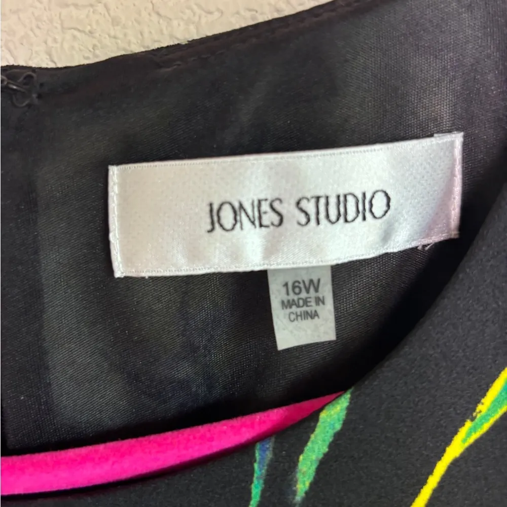 Jones Studio Black and Yellow Spring Floral Sleeveless Sheath Shift Dress 16W - Image 4