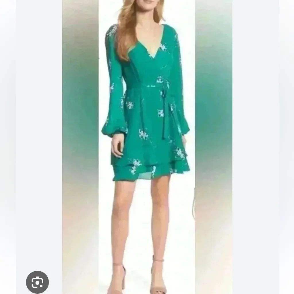 Chelsea28 Green Wrap Dress Long Sleeve V-Neck - Image 3