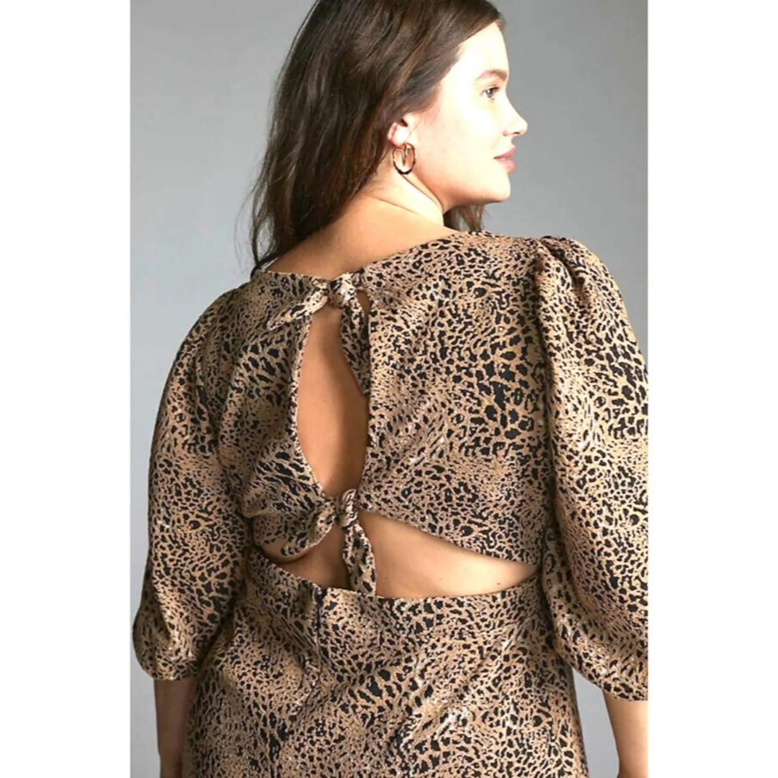 Anthropologie Maeve Animal Print Knit Cut-Out Mini Dress Leopard Tiered Size 6 - Image 4