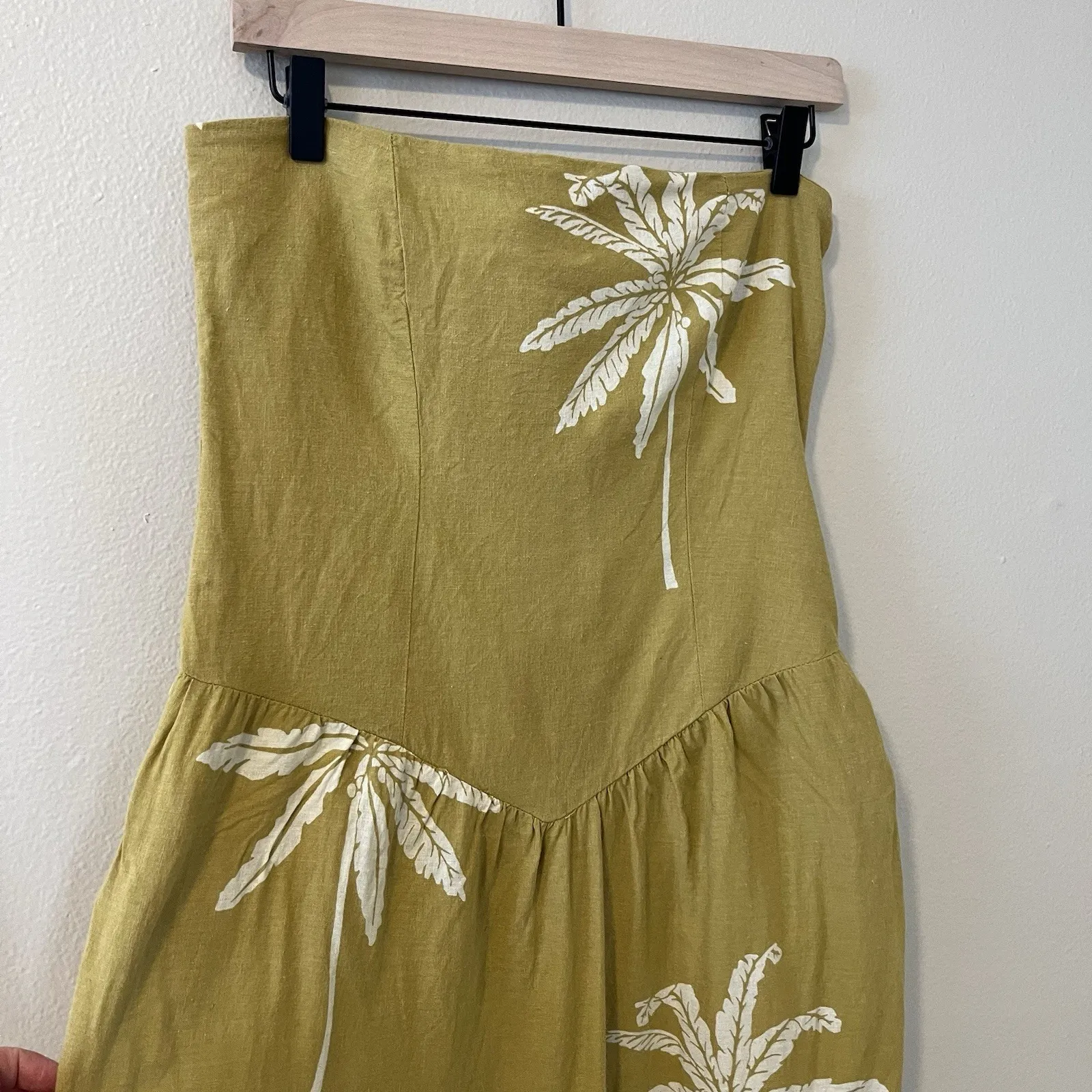 Celandine Dress Anthropologie Drop Waist Chartreuse Linen Beach Palm Resort M - Image 4