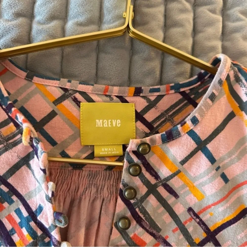 Anthropologie Maeve Bethesda‎ Flannel Pink Popover Henley Top Small - Image 4