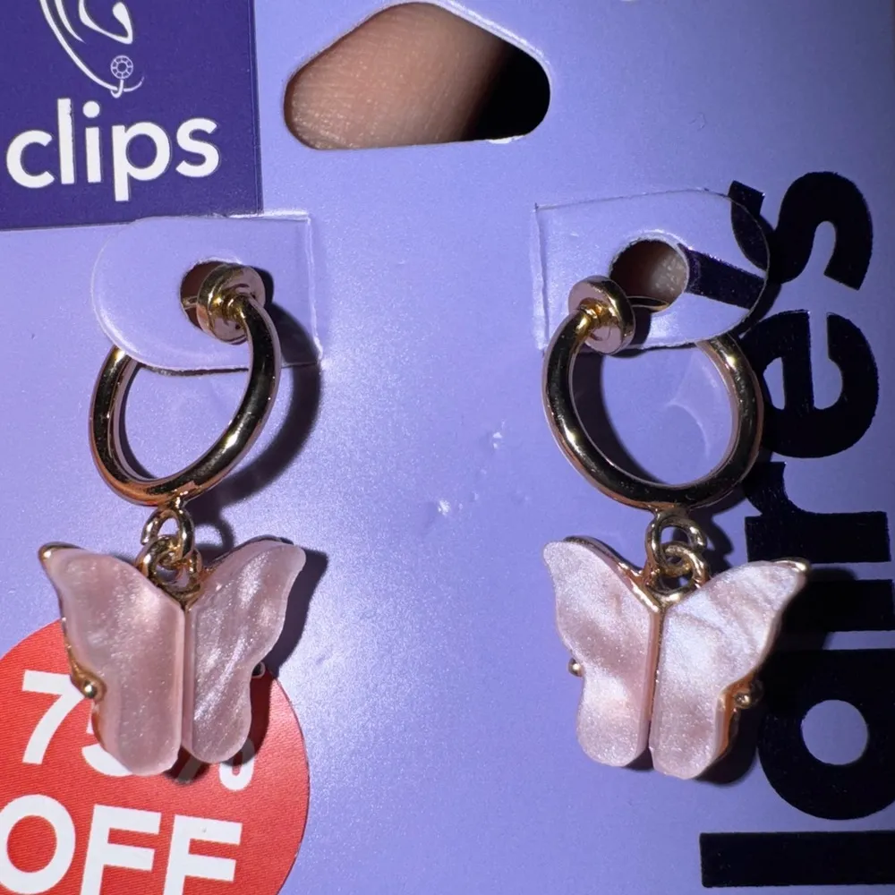 Claire's Gold and Pink Butterfly Clip Earrings - Image 3